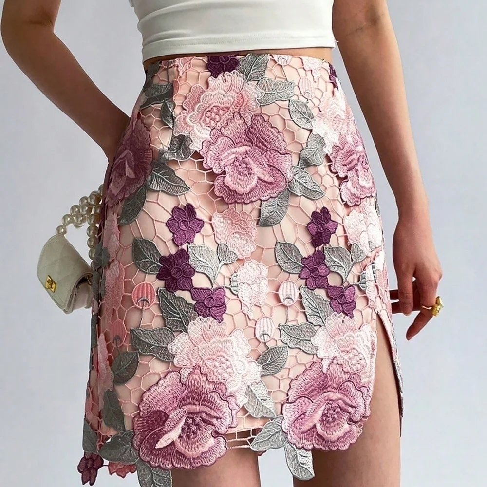 Floral Lace Skirt, Perfect For Date, Wedding, Holiday, Beach, And Seaside - Picture 1 of 5